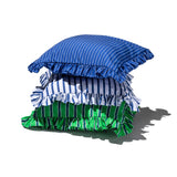 SHIRT FABRIC RUFFLE CUSHION COVER / Green Stripe