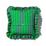 SHIRT FABRIC RUFFLE CUSHION COVER / Green Stripe
