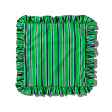 SHIRT FABRIC RUFFLE CUSHION COVER / Green Stripe
