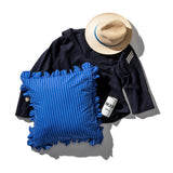 SHIRT FABRIC RUFFLE CUSHION COVER / Blue Stripe