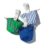SHIRT FABRIC DRAWSTRING BAG / Blue Pencil Stripe