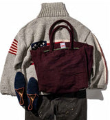 VINTAGE WOOL GARMENTS FABRIC BAG / BURGUNDY