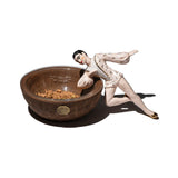 VINTAGE WOODEN BOWL WITH GLASS